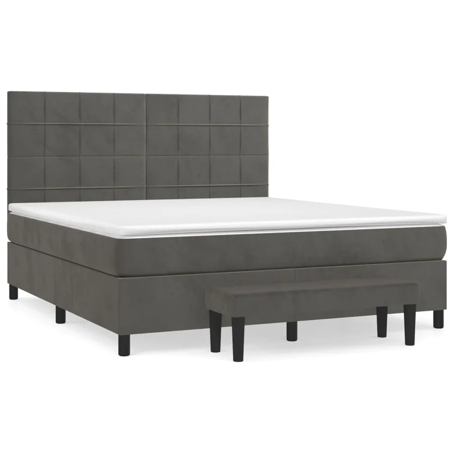 Sommier à lattes de lit et matelas Gris foncé 160x200cm Velours - 2