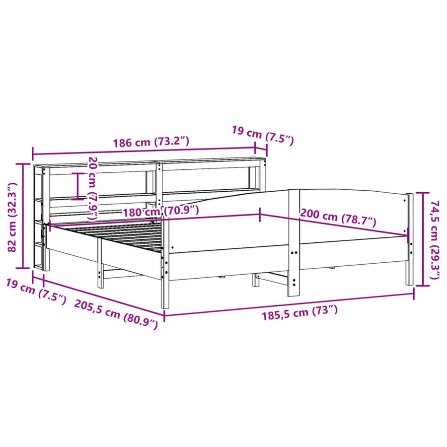 Cadre de lit sans matelas cire marron 180x200cm bois pin massif - 12