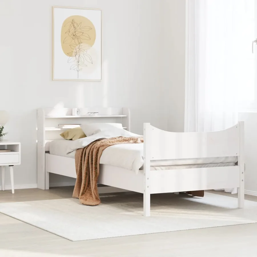 Cadre de lit avec tête de lit blanc 90x200cm bois de pin massif - 3