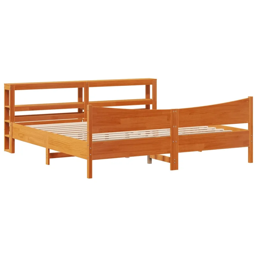 Cadre de lit et tête de lit cire marron 200x200 cm bois de pin - 2