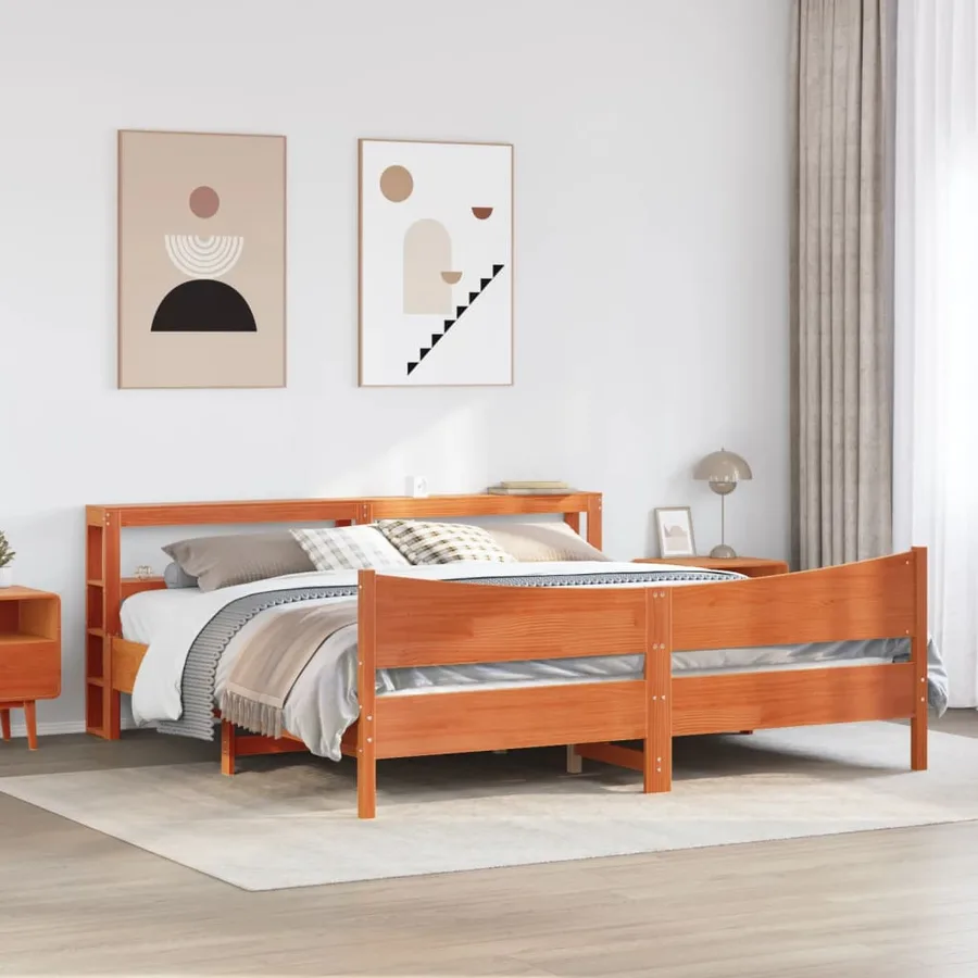 Cadre de lit et tête de lit cire marron 200x200 cm bois de pin - 3
