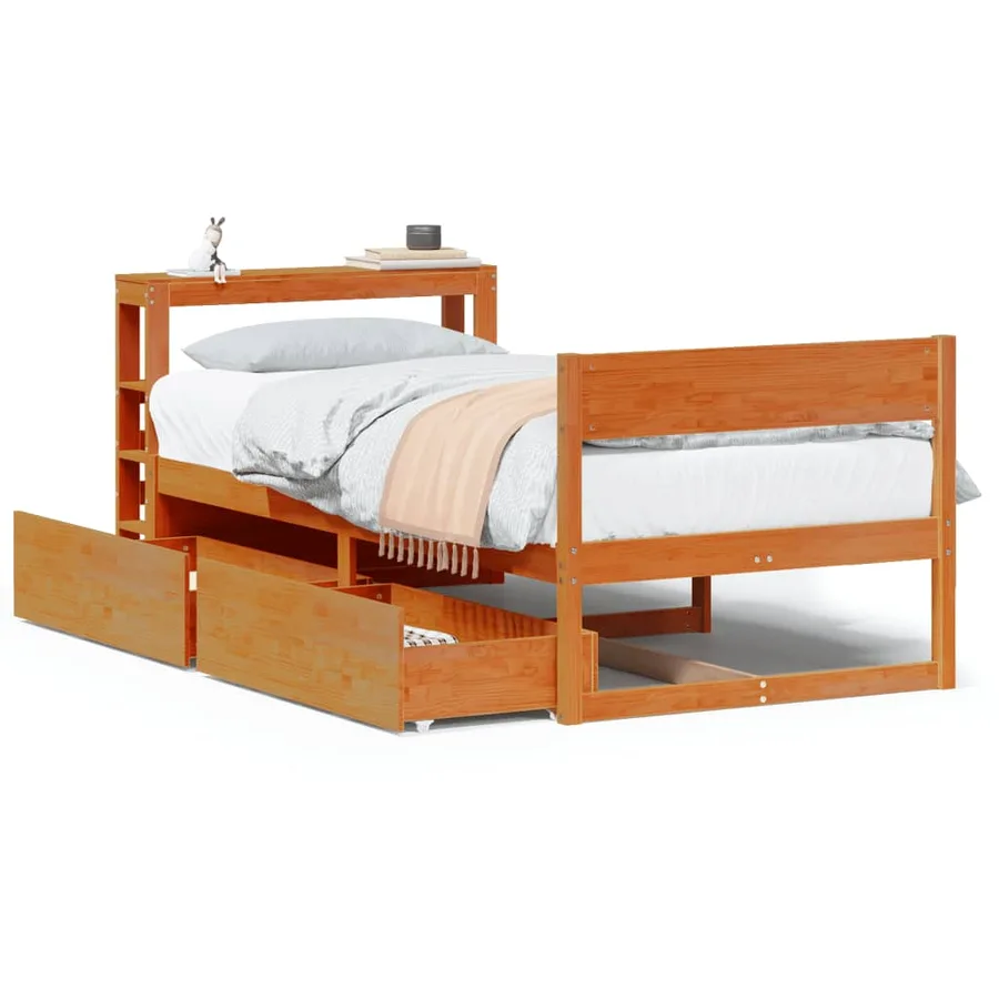 Cadre de lit sans matelas cire marron 100x200cm bois pin massif - 2