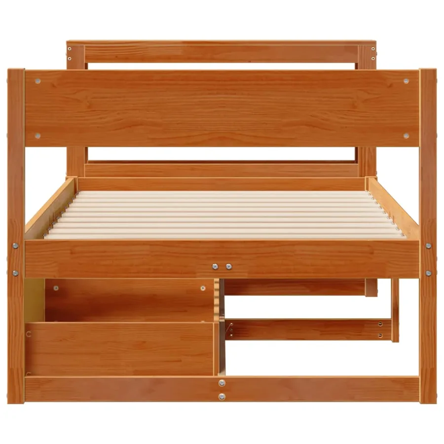 Cadre de lit sans matelas cire marron 100x200cm bois pin massif - 4