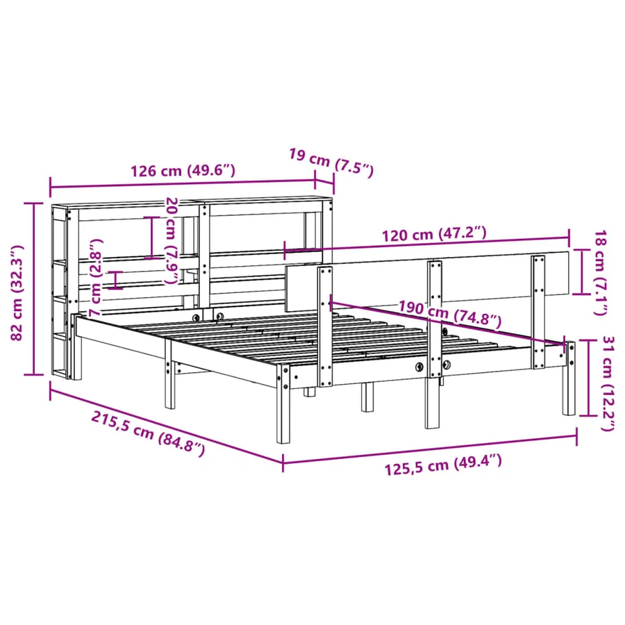 Cadre de lit sans matelas 120x190 cm bois de pin massif - 12