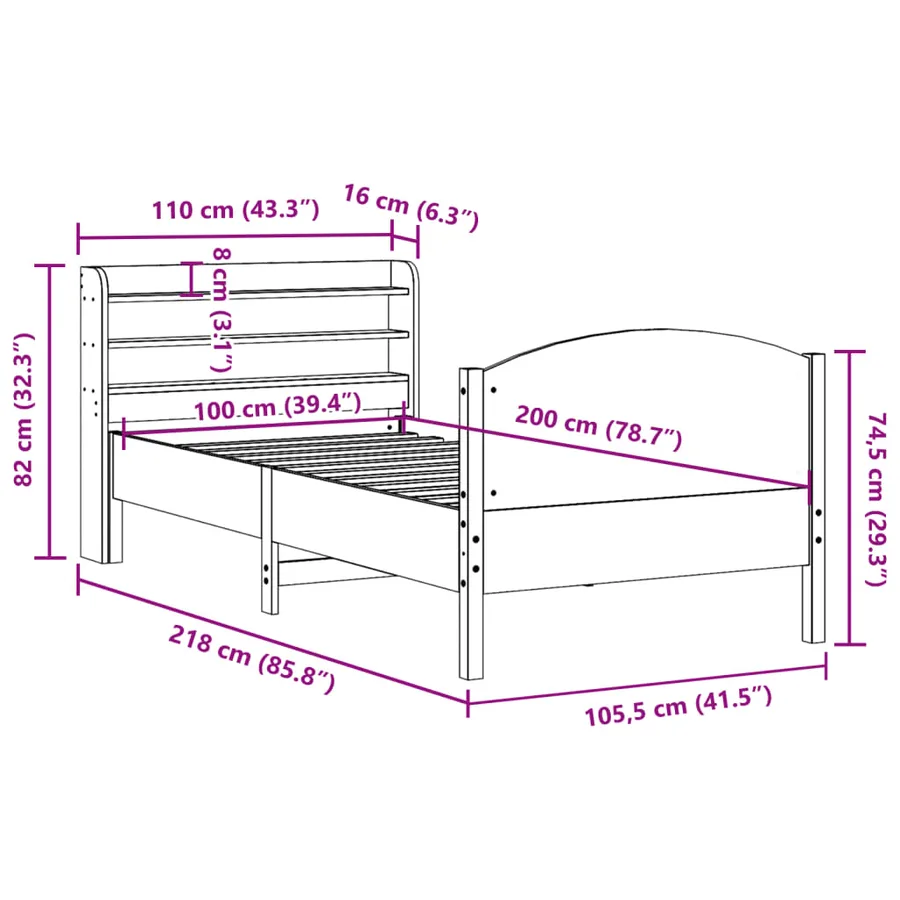 Cadre de lit sans matelas 100x200 cm bois massif de pin - 12