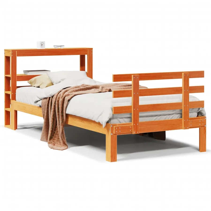 Cadre de lit avec tête de lit sans matelas cire marron 75x190cm - 2