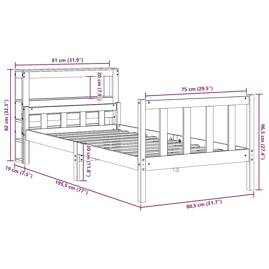 Cadre de lit avec tête de lit sans matelas cire marron 75x190cm - 12