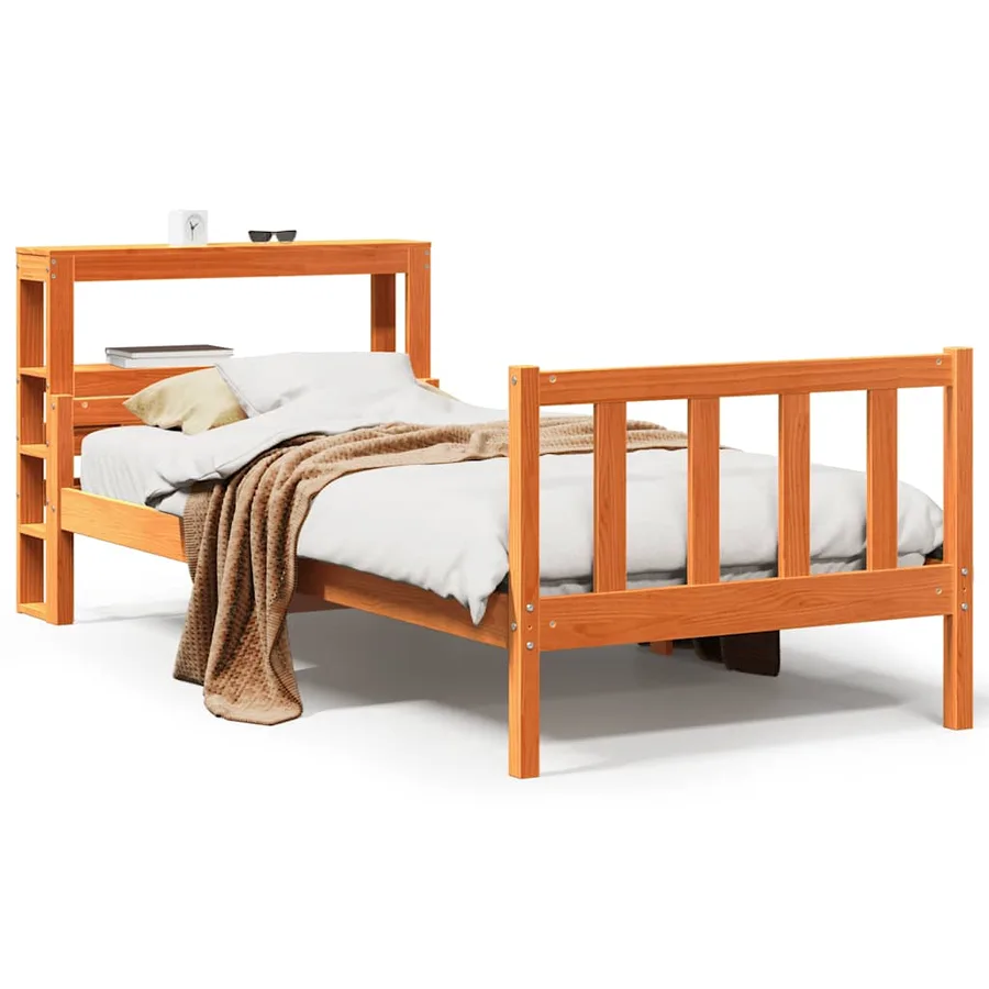 Cadre de lit avec tête de lit sans matelas cire marron 75x190cm - 2