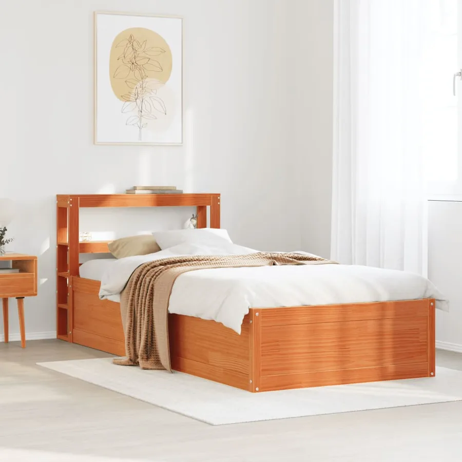 Cadre de lit avec tête de lit cire marron 75x190 cm bois de pin - 3