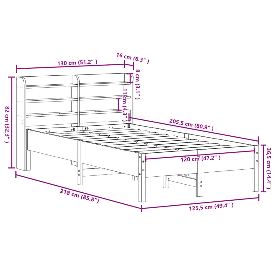 Cadre de lit sans matelas blanc 120x200 cm bois de pin massif - 12