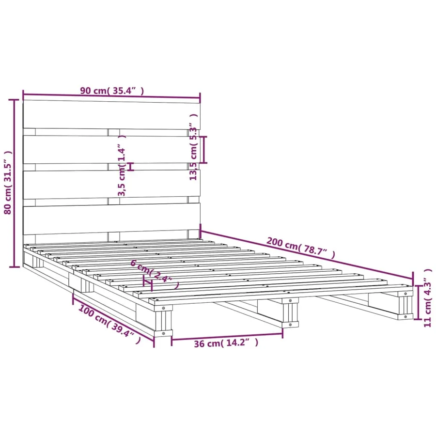 Cadre de lit sans matelas blanc 90x200 cm bois de pin massif - 12