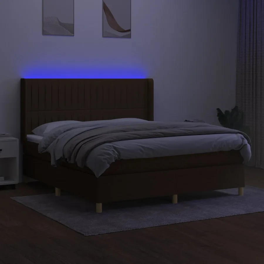 Sommier à lattes de lit matelas et LED Marron foncé 160x200 cm - 3