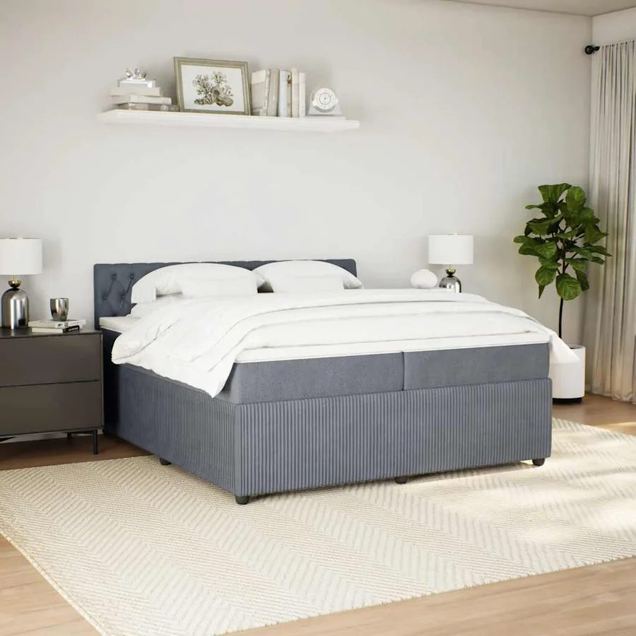 Sommier à lattes de lit et matelas Gris foncé 200x200cm Velours - 3
