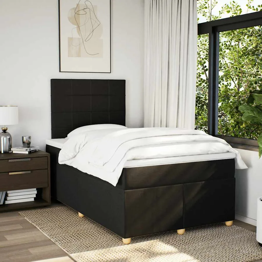Sommier à lattes de lit avec matelas noir 120x190 cm tissu - 5
