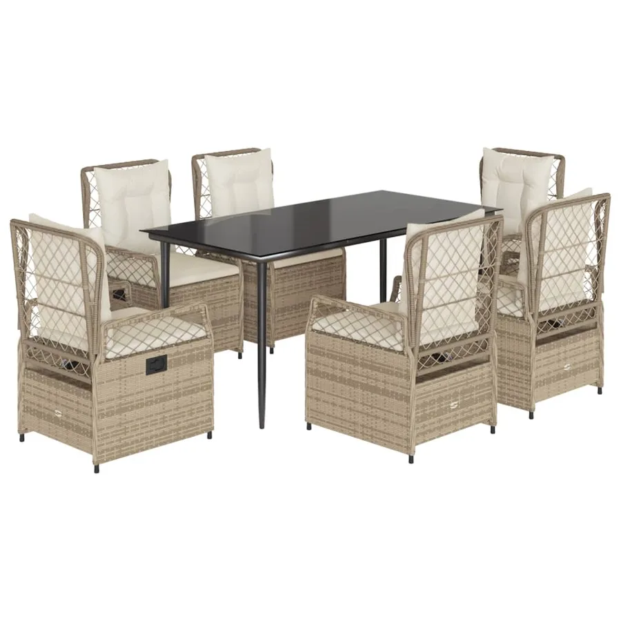 Ensemble à manger de jardin et coussins 7 pcs beige poly rotin - 2