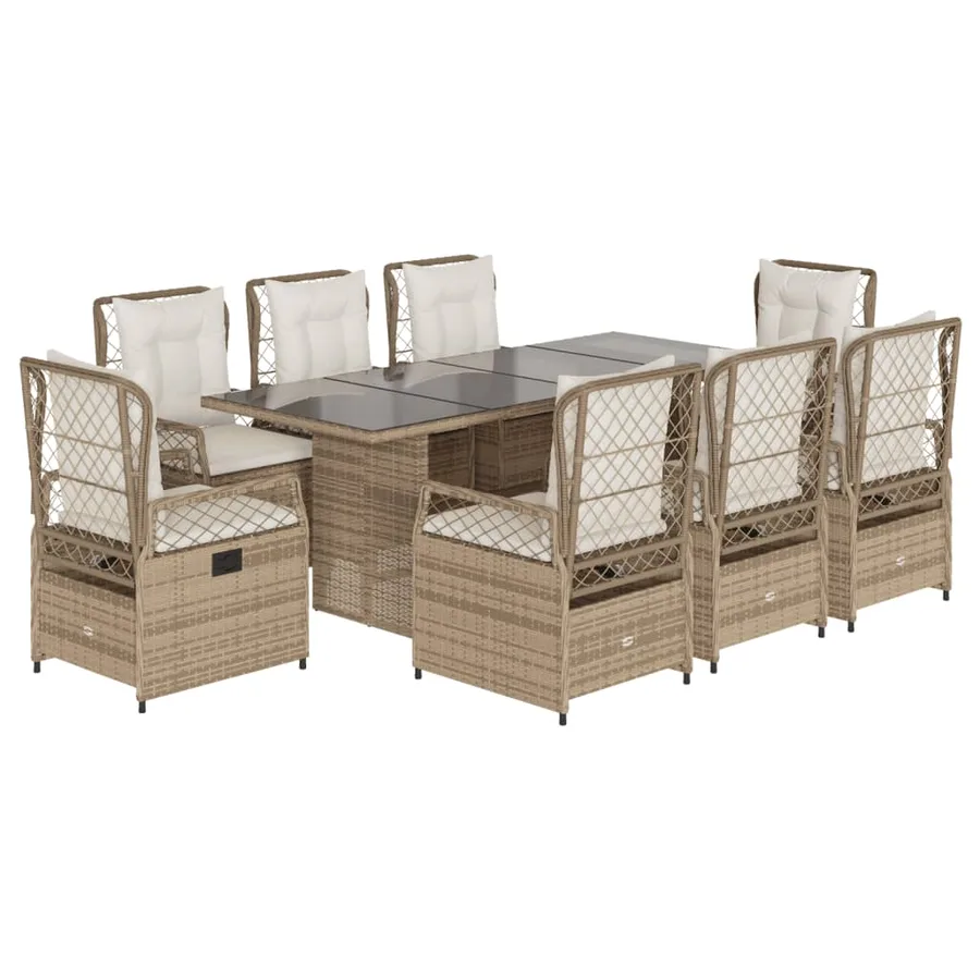Ensemble à manger de jardin et coussins 9 pcs beige Poly rotin - 2