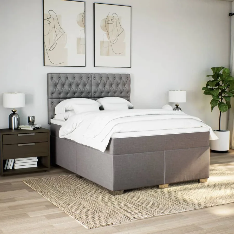Sommier à lattes de lit avec matelas Taupe 140x200 cm Tissu - 3
