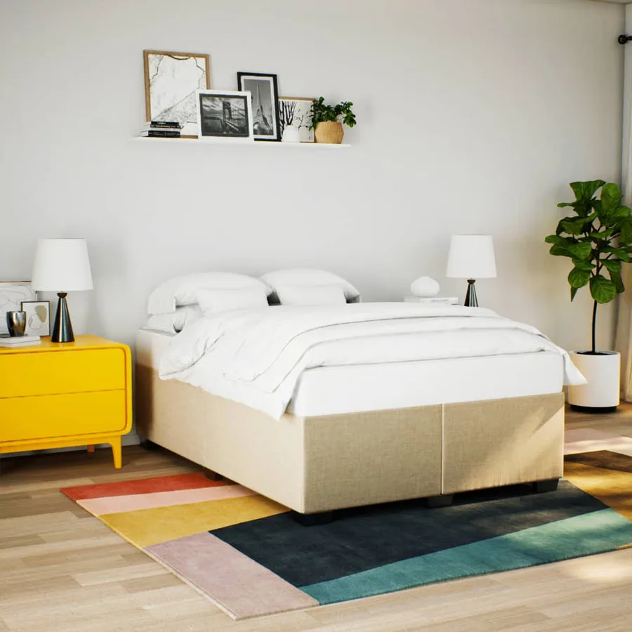 Sommier à lattes de lit avec matelas Crème 140x200 cm Tissu - 3