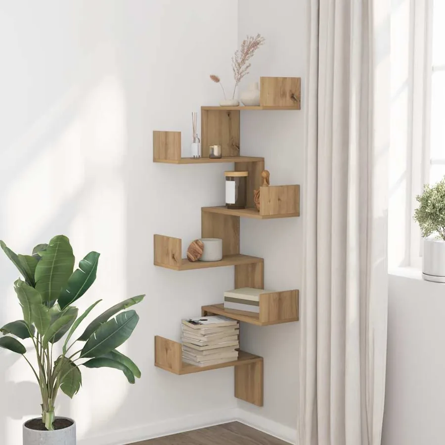 Étagère d'angle murale chêne artisanal bois d'ingénierie