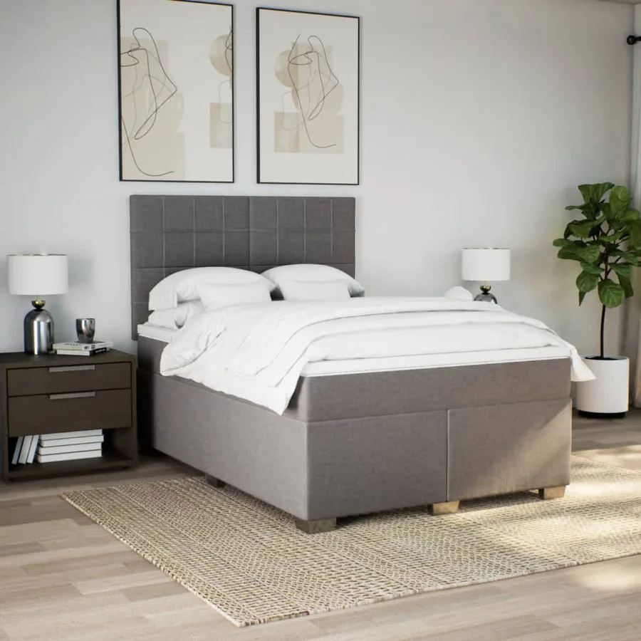 Sommier à lattes de lit avec matelas Taupe 140x200 cm Tissu - 4