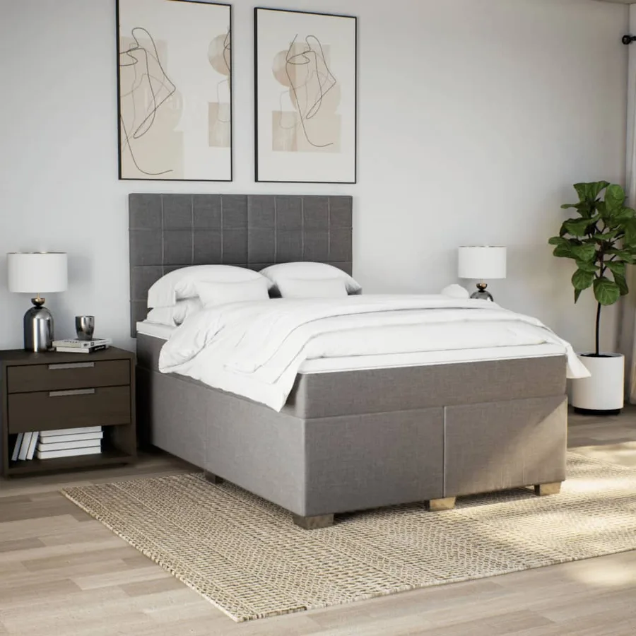 Sommier à lattes de lit avec matelas Taupe 140x190 cm Tissu - 4