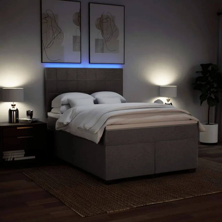 Sommier à lattes de lit avec matelas Taupe 140x190 cm Tissu - 5