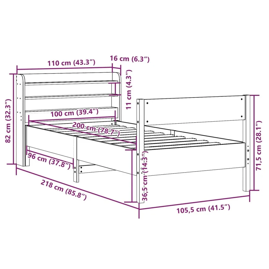 Cadre de lit sans matelas blanc 100x200 cm bois de pin massif - 12