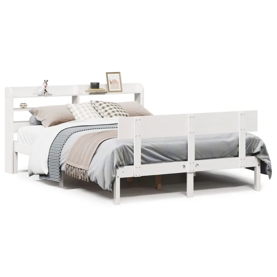 Cadre de lit sans matelas blanc 160x200 cm bois de pin massif - 2