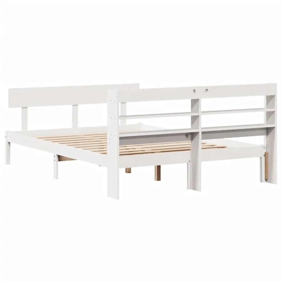 Cadre de lit sans matelas blanc 160x200 cm bois de pin massif - 6