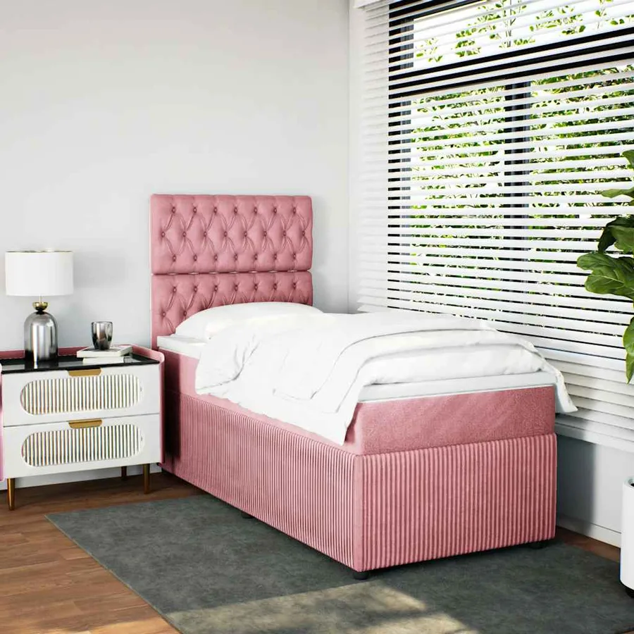 Sommier à lattes de lit avec matelas Rose 100x200 cm Velours - 4