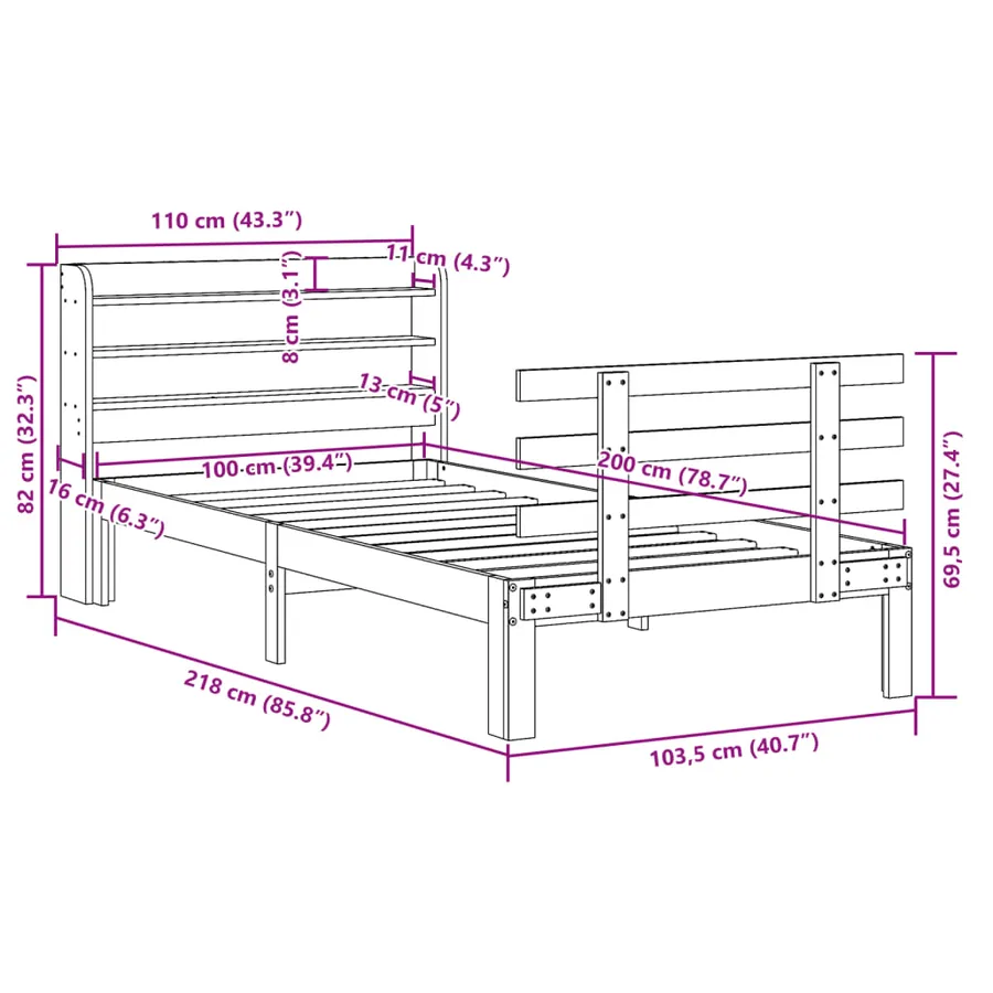 Cadre de lit avec tête de lit sans matelas blanc 100x200 cm - 11