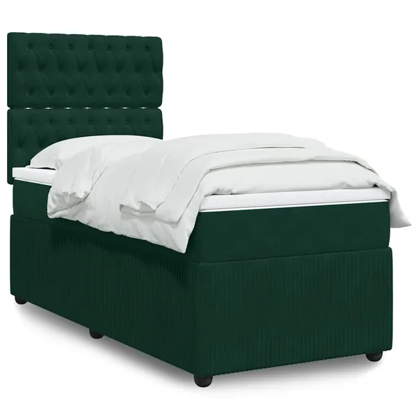 Sommier à lattes de lit avec matelas Vert foncé 100x200 cm