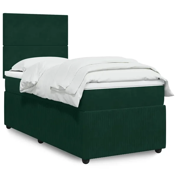 Sommier à lattes de lit avec matelas Vert foncé 100x200 cm