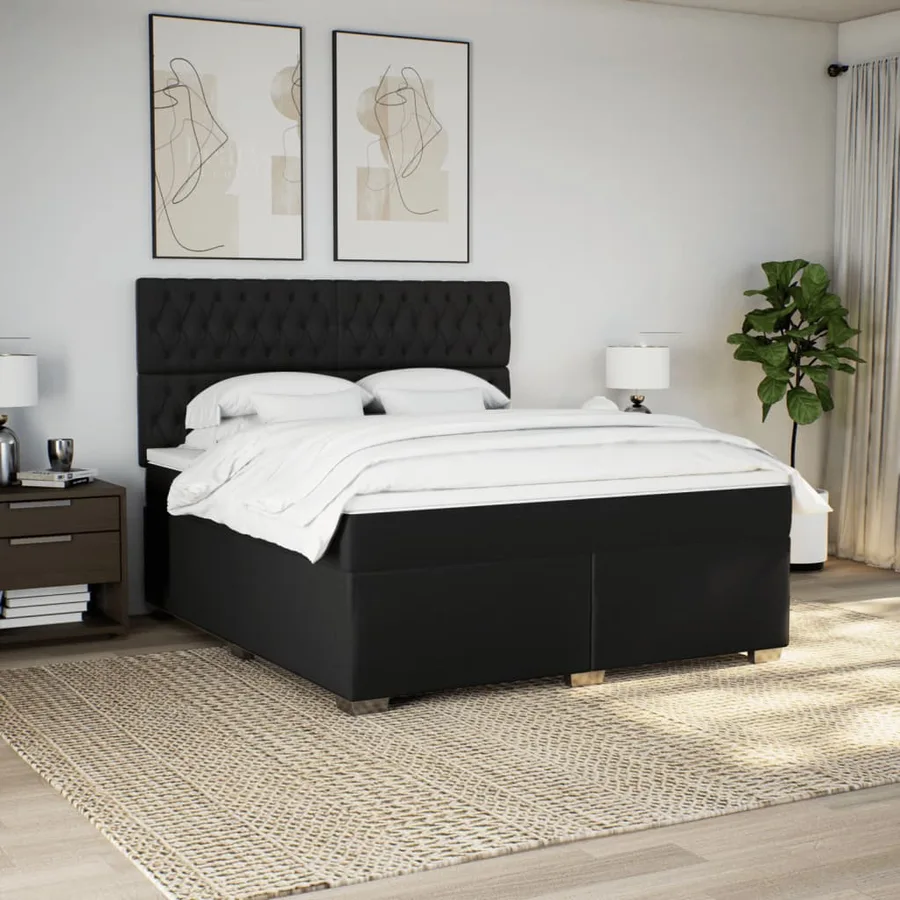 Sommier à lattes de lit avec matelas Noir 180x200 cm Tissu - 4