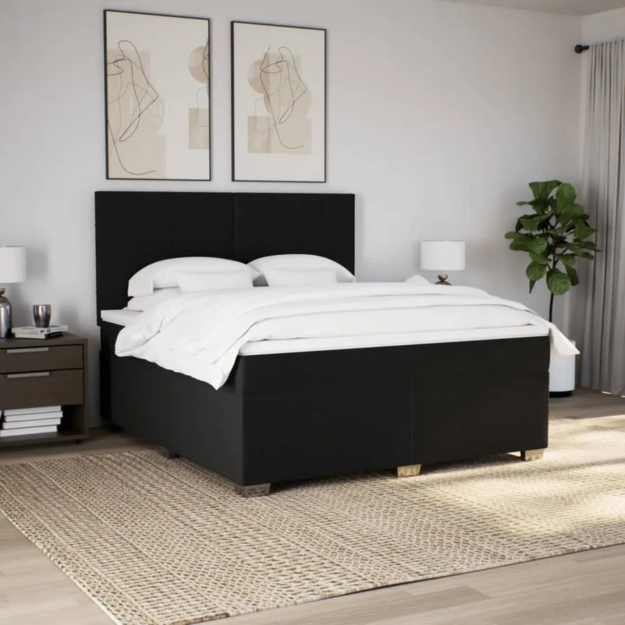 Sommier à lattes de lit avec matelas Noir 180x200 cm Tissu - 4