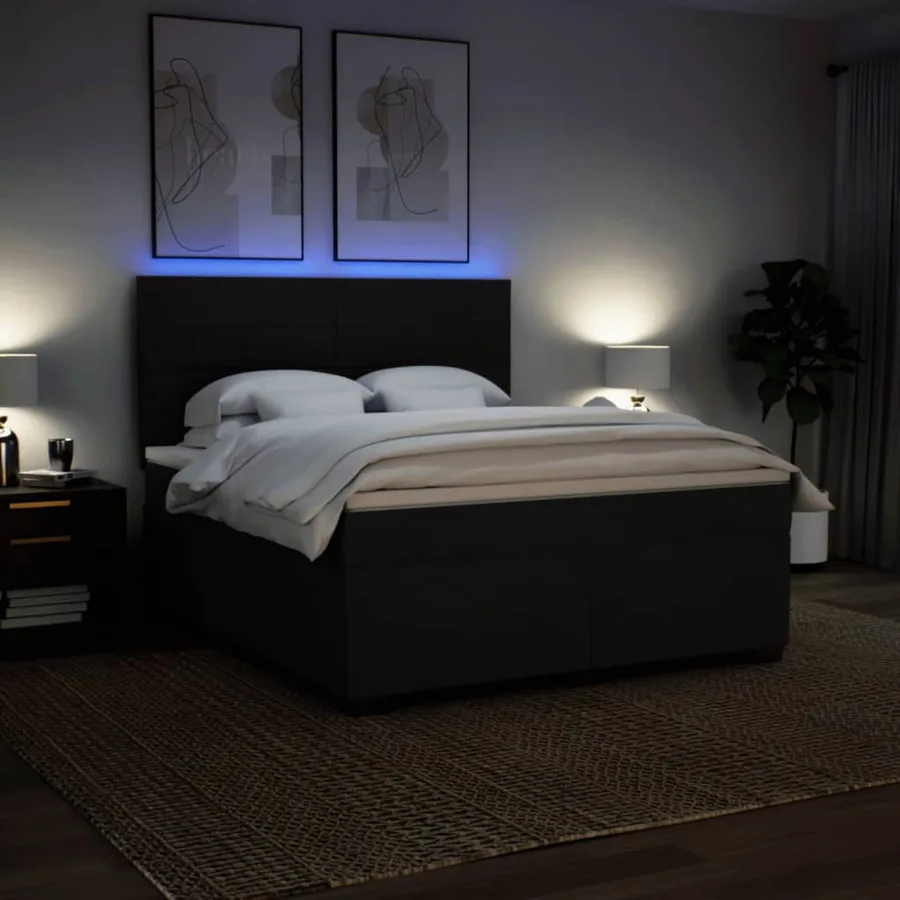 Sommier à lattes de lit avec matelas Noir 180x200 cm Tissu - 5