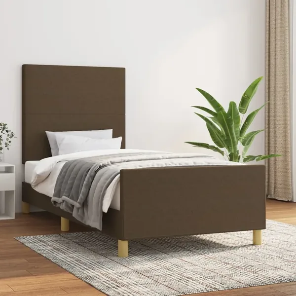 Cadre de lit sans matelas marron foncé 90x190 cm tissu