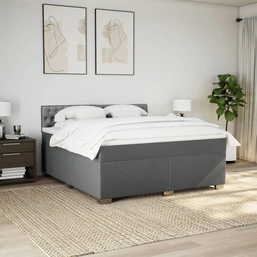 Sommier à lattes de lit avec matelas Gris foncé 180x200cm Tissu - 4