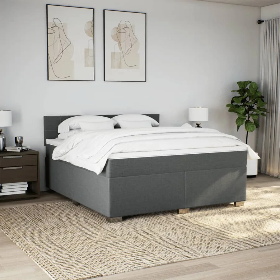 Sommier à lattes de lit avec matelas Gris foncé 180x200cm Tissu - 4