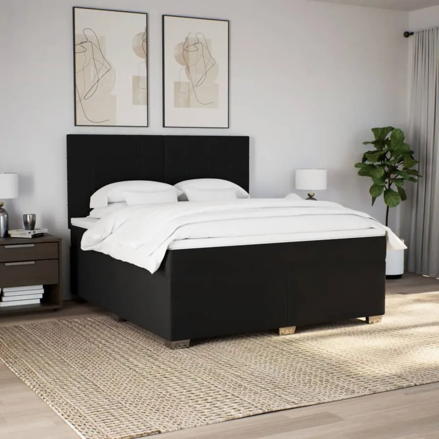Sommier à lattes de lit avec matelas Noir 180x200 cm Tissu - 3