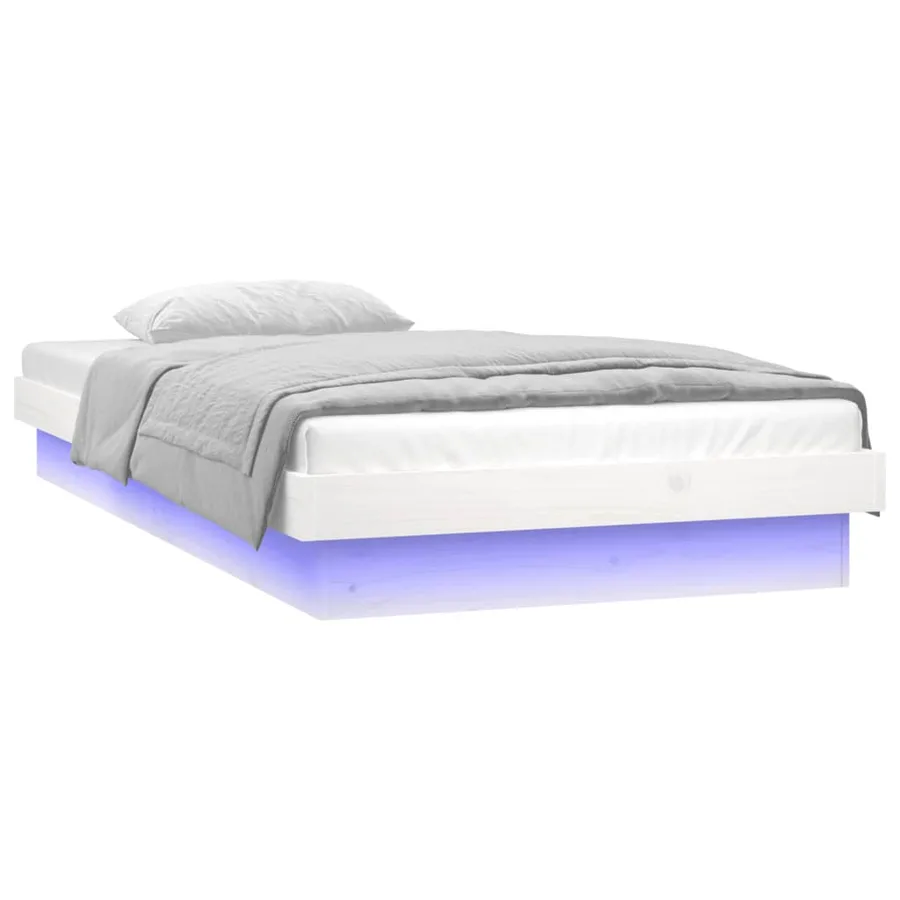 Cadre de lit à LED sans matelas blanc bois massif - 5
