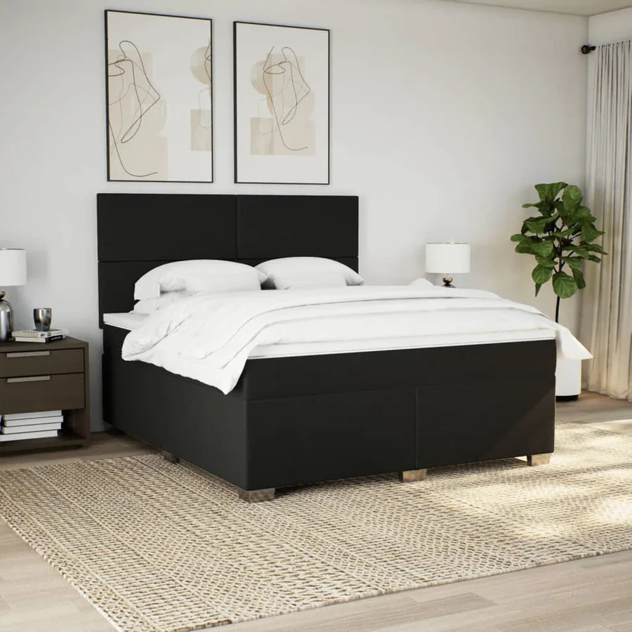 Sommier à lattes de lit avec matelas Noir 180x200 cm Tissu - 3