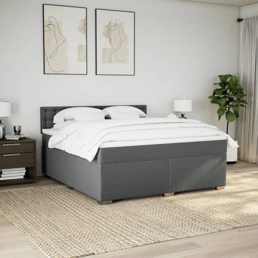 Sommier à lattes de lit avec matelas Gris foncé 180x200cm Tissu - 3