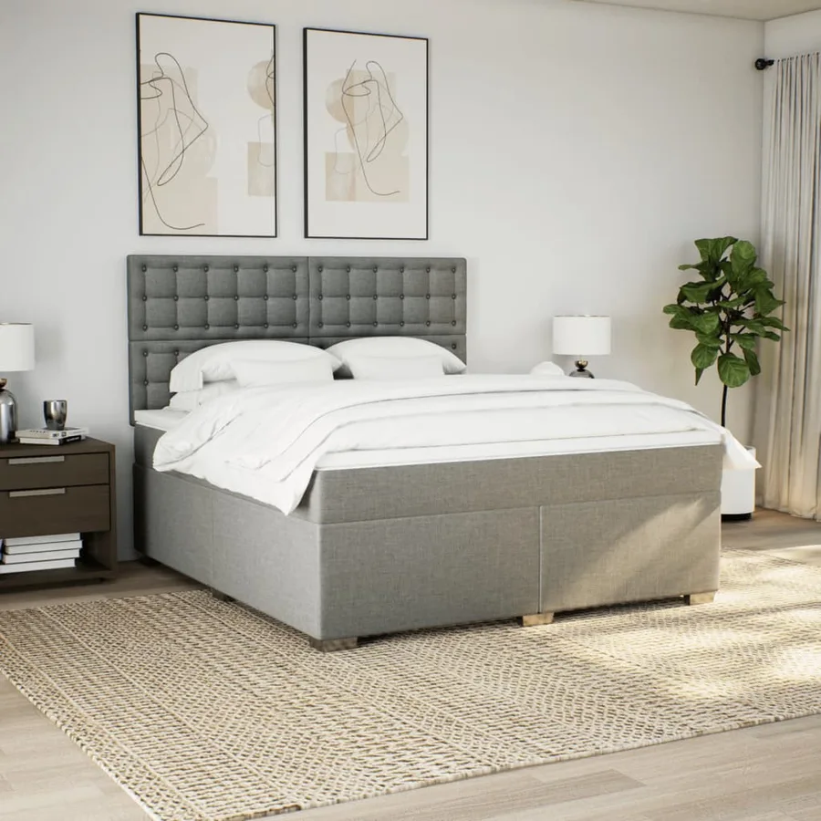 Sommier à lattes de lit avec matelas Gris clair 180x200cm Tissu - 3