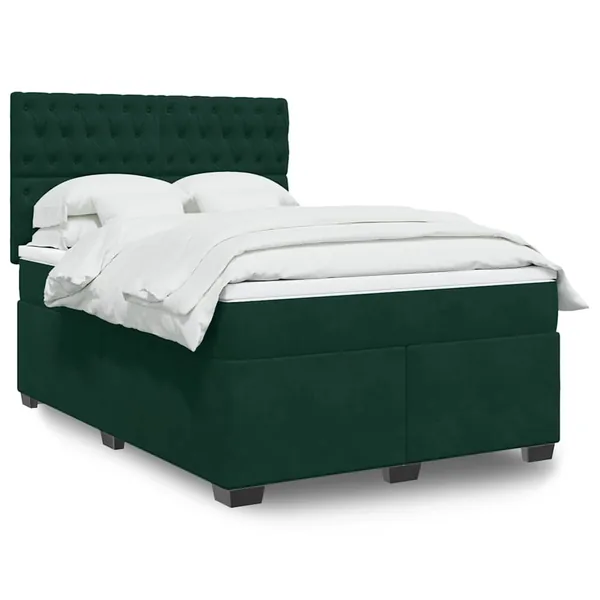 Sommier à lattes de lit et matelas Vert foncé 140x190cm Velours