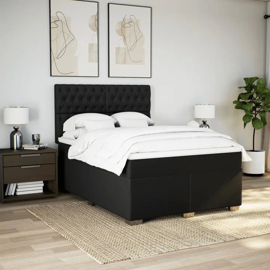 Sommier à lattes de lit avec matelas Noir 160x200 cm Tissu - 4