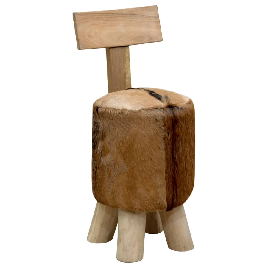 Tabouret cuir de chèvre et Bois de teck solide - 8