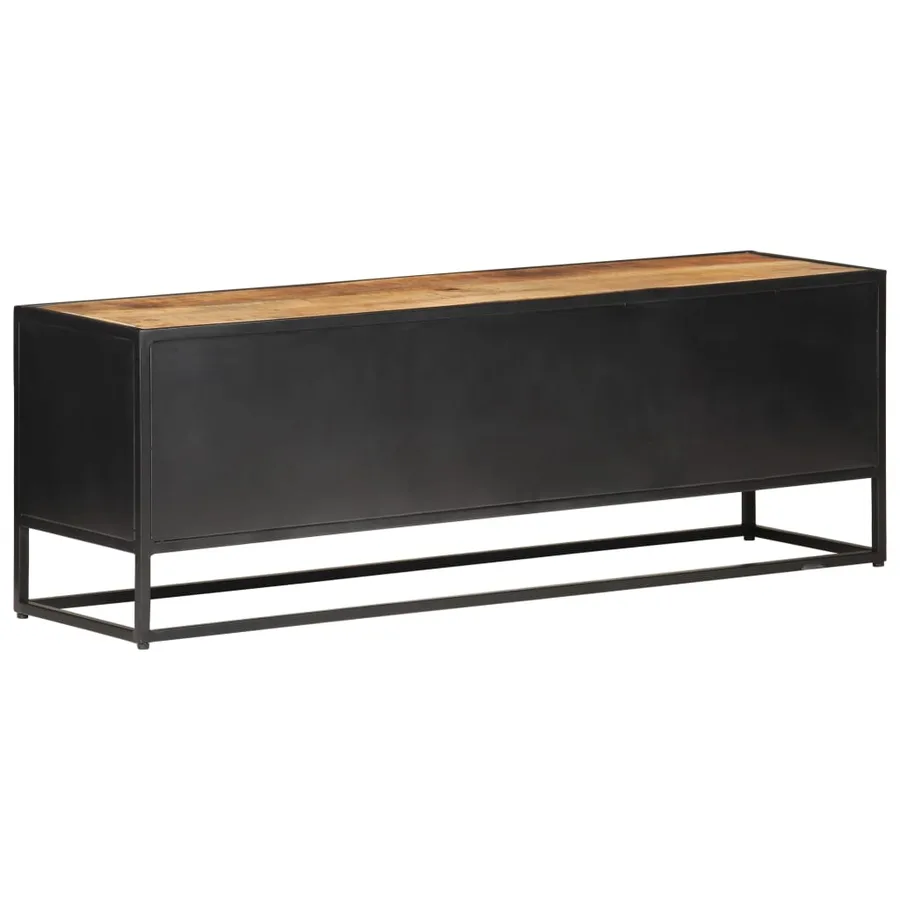 Meuble TV 120x30x40 cm Bois de manguier brut et canne naturelle - 4