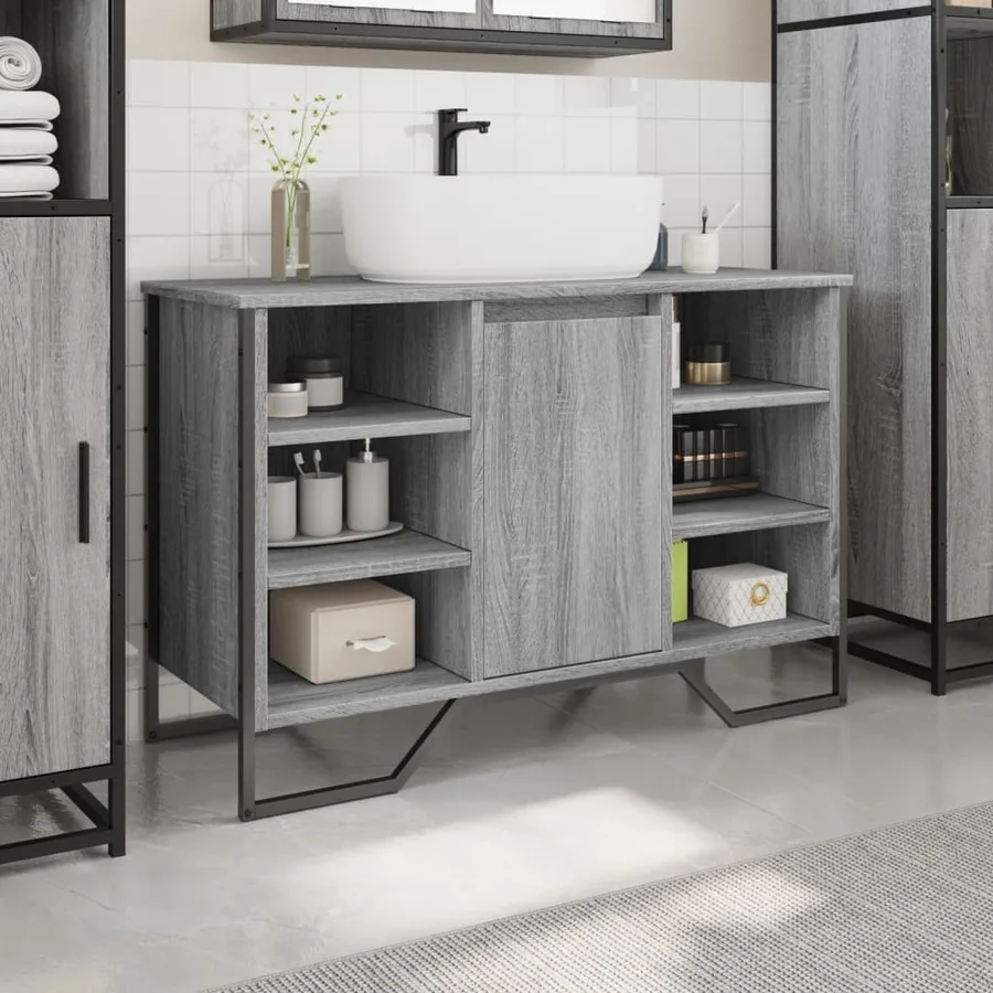 Armoire lavabo de salle de bain sonoma gris 91x35x60 cm - 3