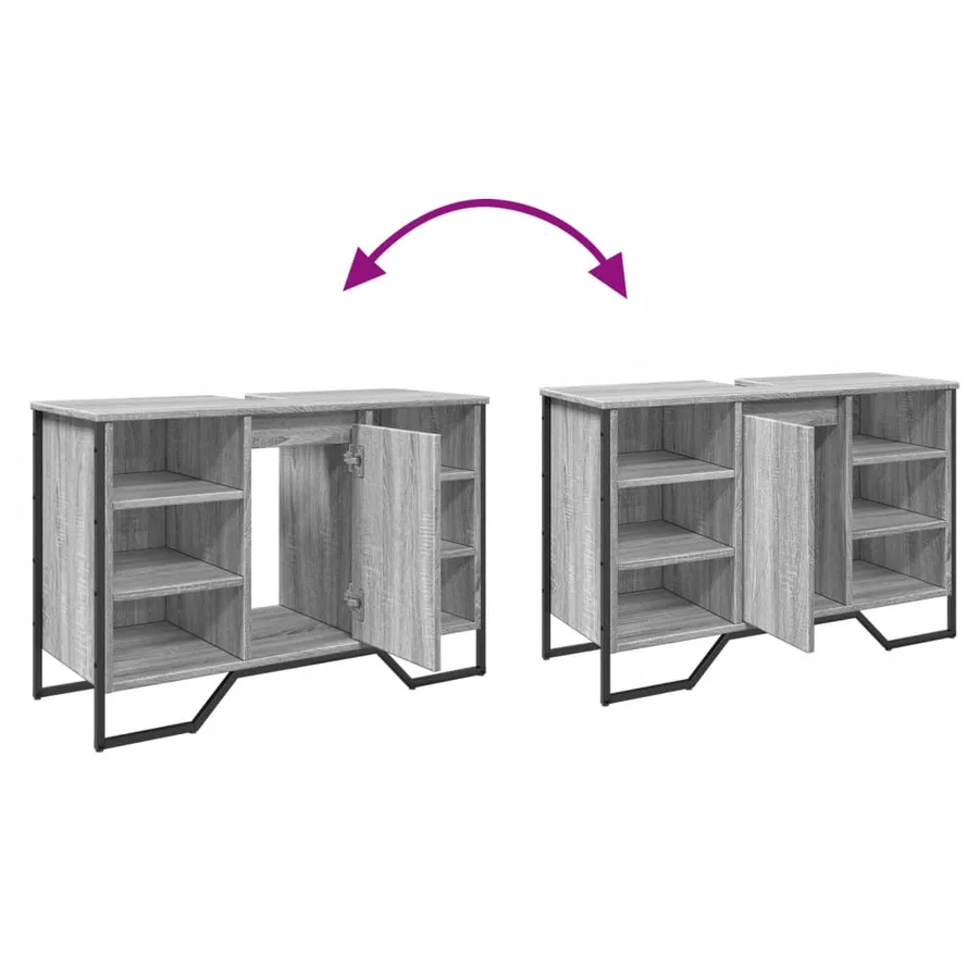 Armoire lavabo de salle de bain sonoma gris 91x35x60 cm - 9